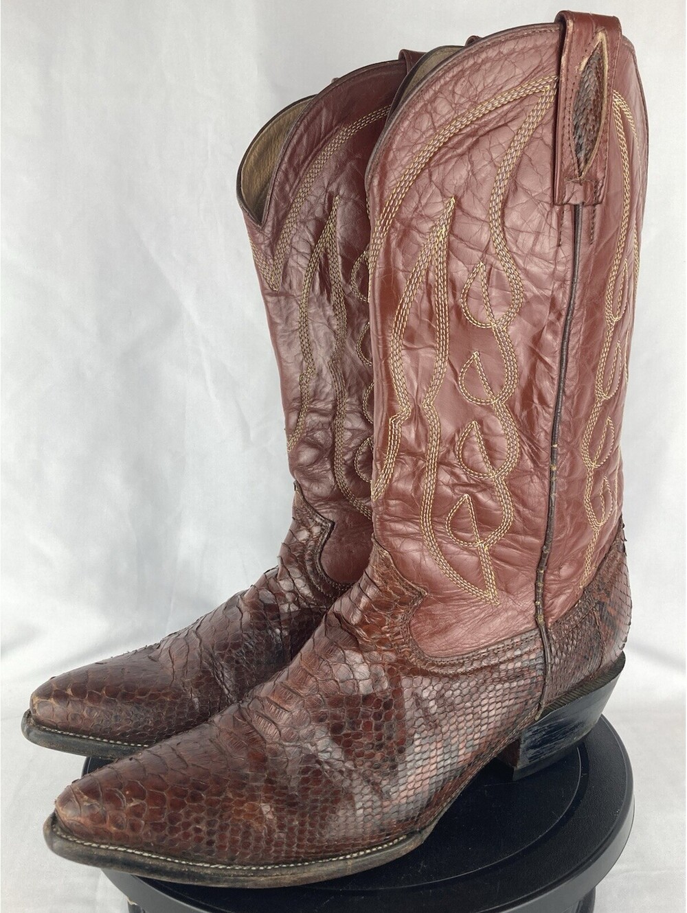 Mens US 10.5 Snakeskin Cowboy Boots Brown Python Leather Western Handmade Mexico